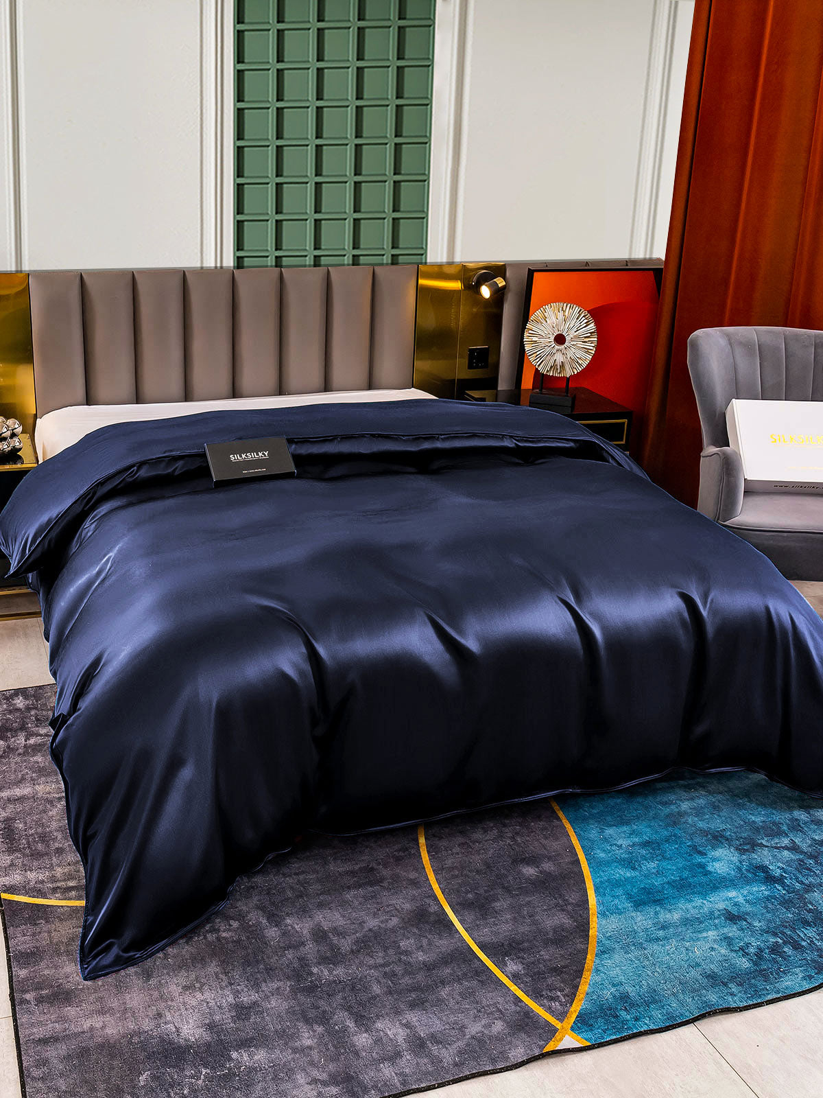 SilkSilky US 25Momme Pure Silk Duvet Cover DarkBlue 003