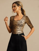 [Tiger] SilkSilky 100% Silk Jersey Half Sleeve Scoop Neck Women's T-Shirt 005