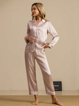 [Pink Heart Geo] SilkSilky  Long Sleeve Notch Collar Women's Pajamas 006