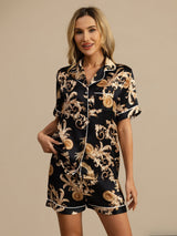 [Black Dragon] SilkSilky  Short Sleeve Notch Collar Women's Pajamas 001
