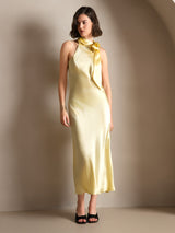 [Light Yellow] SilkSilky  Sleeveless Tie Neck Dress 001