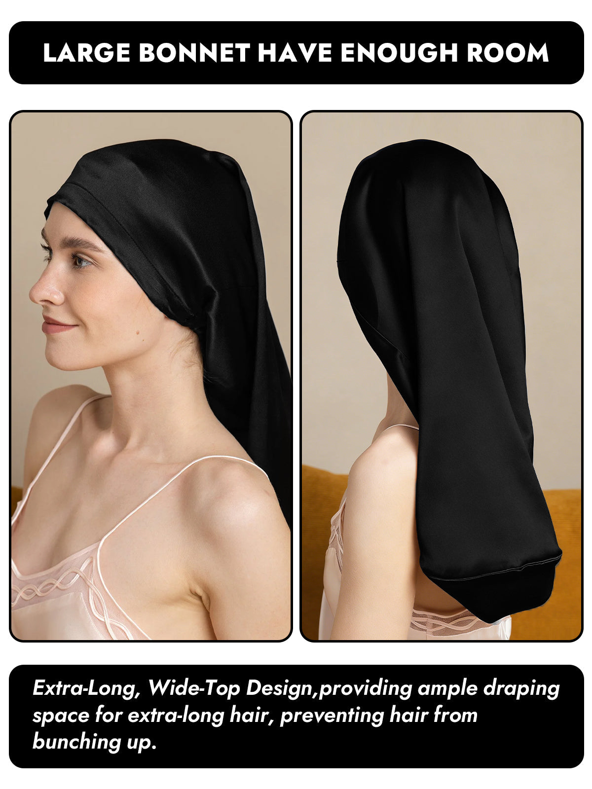 [Black] SilkSilky  Pure Silk Sleep Cap 003