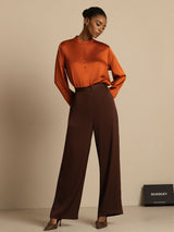 [Caramel] SilkSilky  19Momme Stretch Silk Charmeuse Long Sleeve Stand Collar Blouse 007