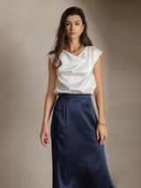 [White] SilkSilky  Cap Sleeve Cowl Neck Women's T-Shirt 008