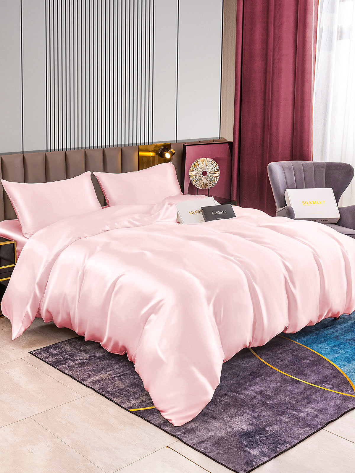 SilkSilky US 22Momme Pure Silk Bedding Set Pink 002