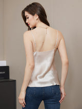[Beige] SilkSilky  Spaghetti Strap V Neck Camisole Top 002