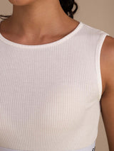 [White] SilkSilky  Sleeveless Crew Neck Women's Outfit Sets 004