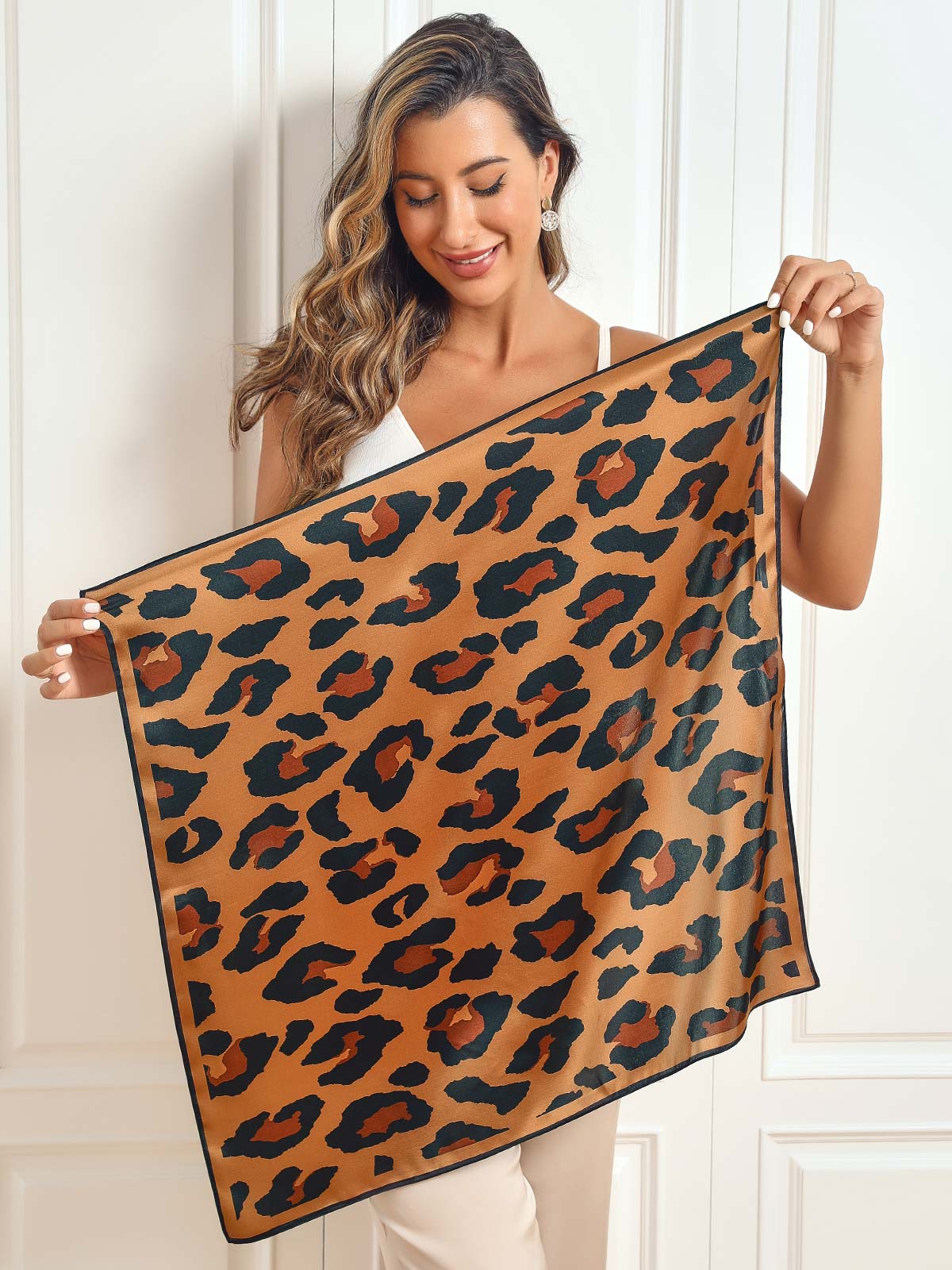 SilkSilky US Pure Silk Scarf Leopard 002