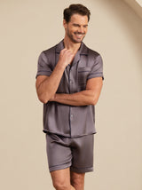 [Purple Gray] SilkSilky  Short Sleeve Notch Collar Men's Pajamas 005