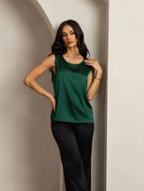 [Dark Green] SilkSilky  Sleeveless Round Neck Camisole Top 007