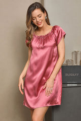 [Pale Mauve] SilkSilky  Cap Sleeve Square Neck Nightgown 005