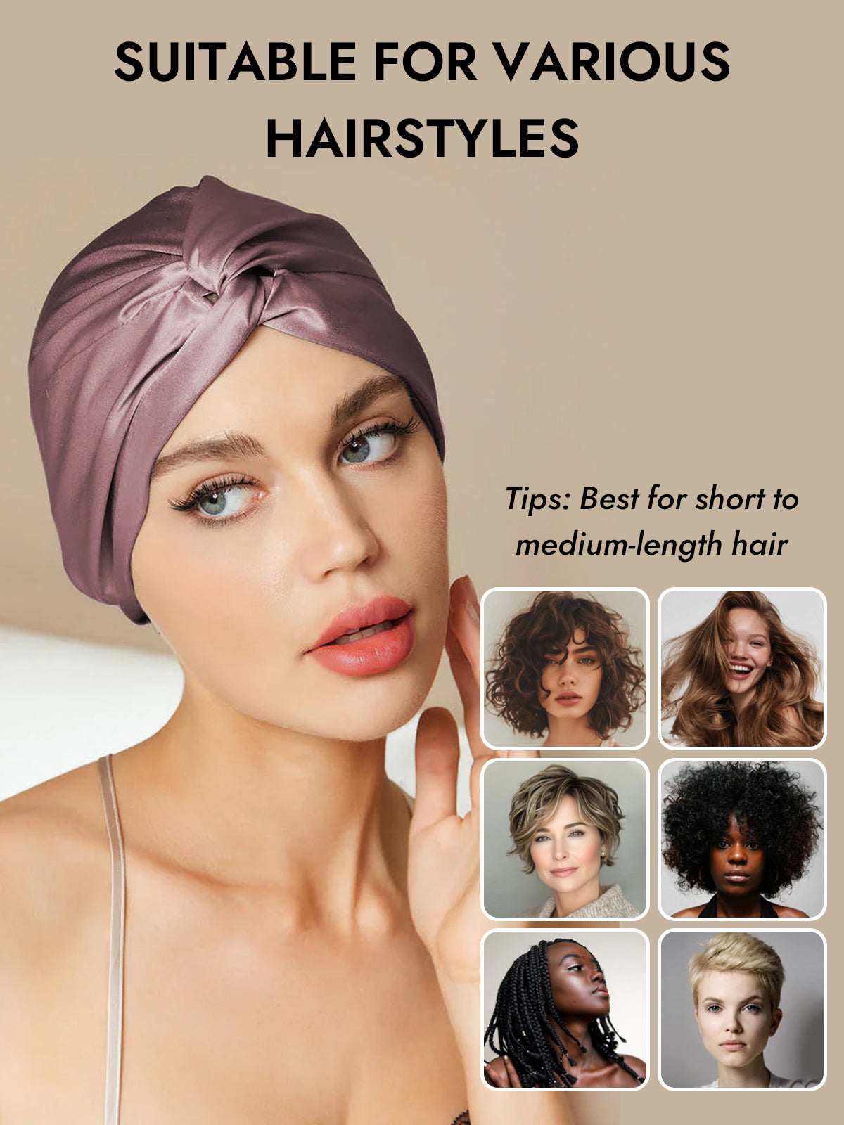 [Pale Mauve] SilkSilky  Pure Silk Sleep Cap 007