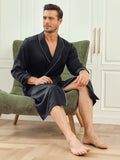 SilkSilky US Pure Silk Long Sleeve Lapel Men's Robe Black 006