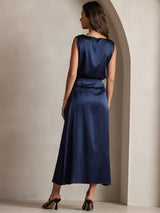 [Dark Blue] SilkSilky  19Momme Stretch Silk Charmeuse Skirt 004
