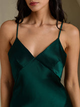 [Green] SilkSilky  Spaghetti Strap V Neck Dress 004