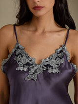[Purple Gray] SilkSilky  Spaghetti Strap V Neck Camisole Set 004