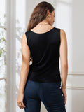 SilkSilky US Silk Knitted Sleeveless Round Neck Women's T Shirt Black 002