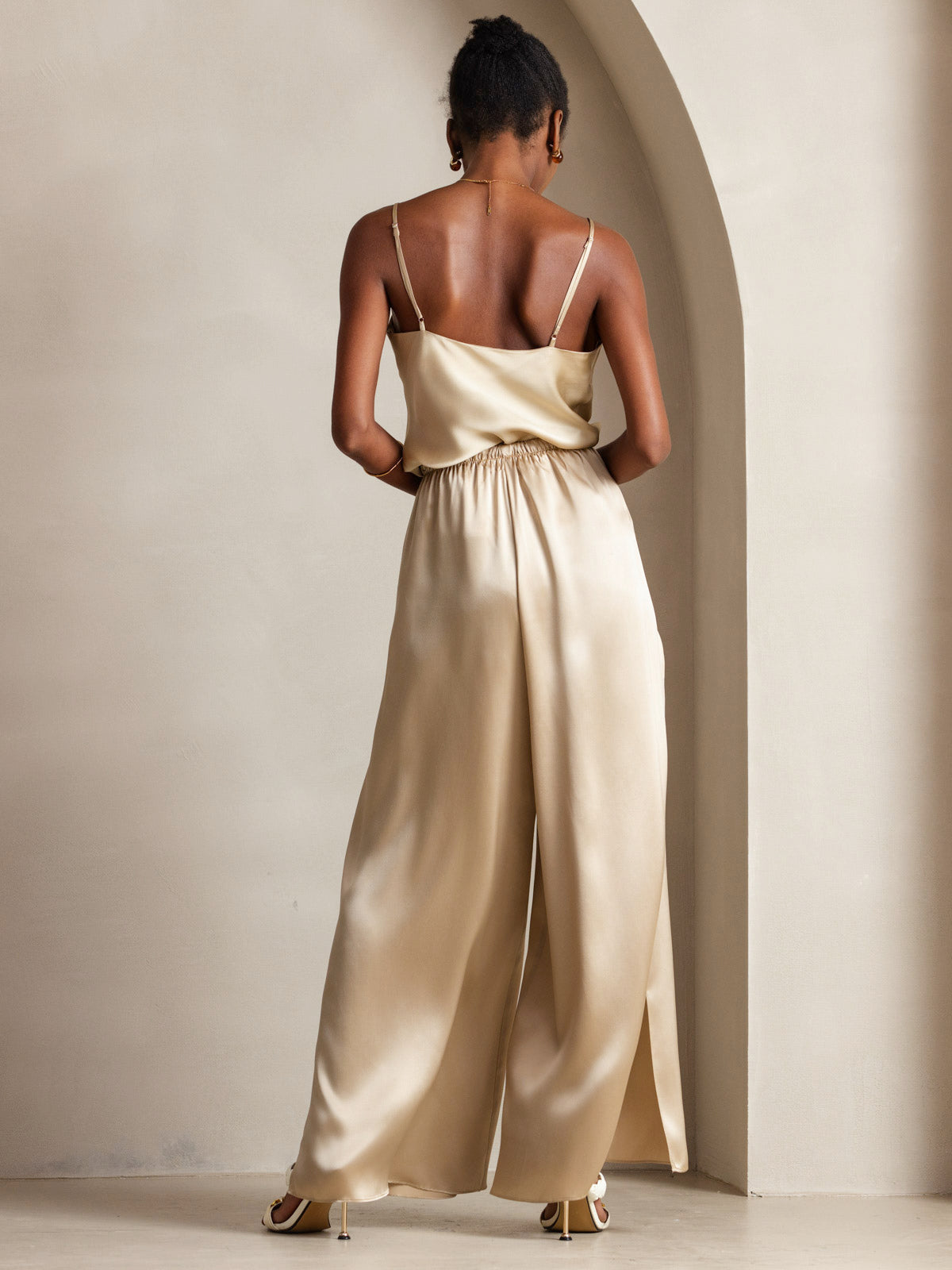 [Champagne] SilkSilky  Pure Silk V Neck Camisole Top 004