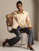 [Champagne] SilkSilky  Long Sleeve Lapel Collar Women's Shirt 009