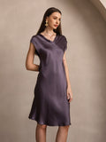 SilkSilky  Pure Silk Sleeveless V Neck Dress PurpleGray 006