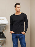 SilkSilky US Silk Knitted Long Sleeve Round Neck Men's T Shirt Black 003