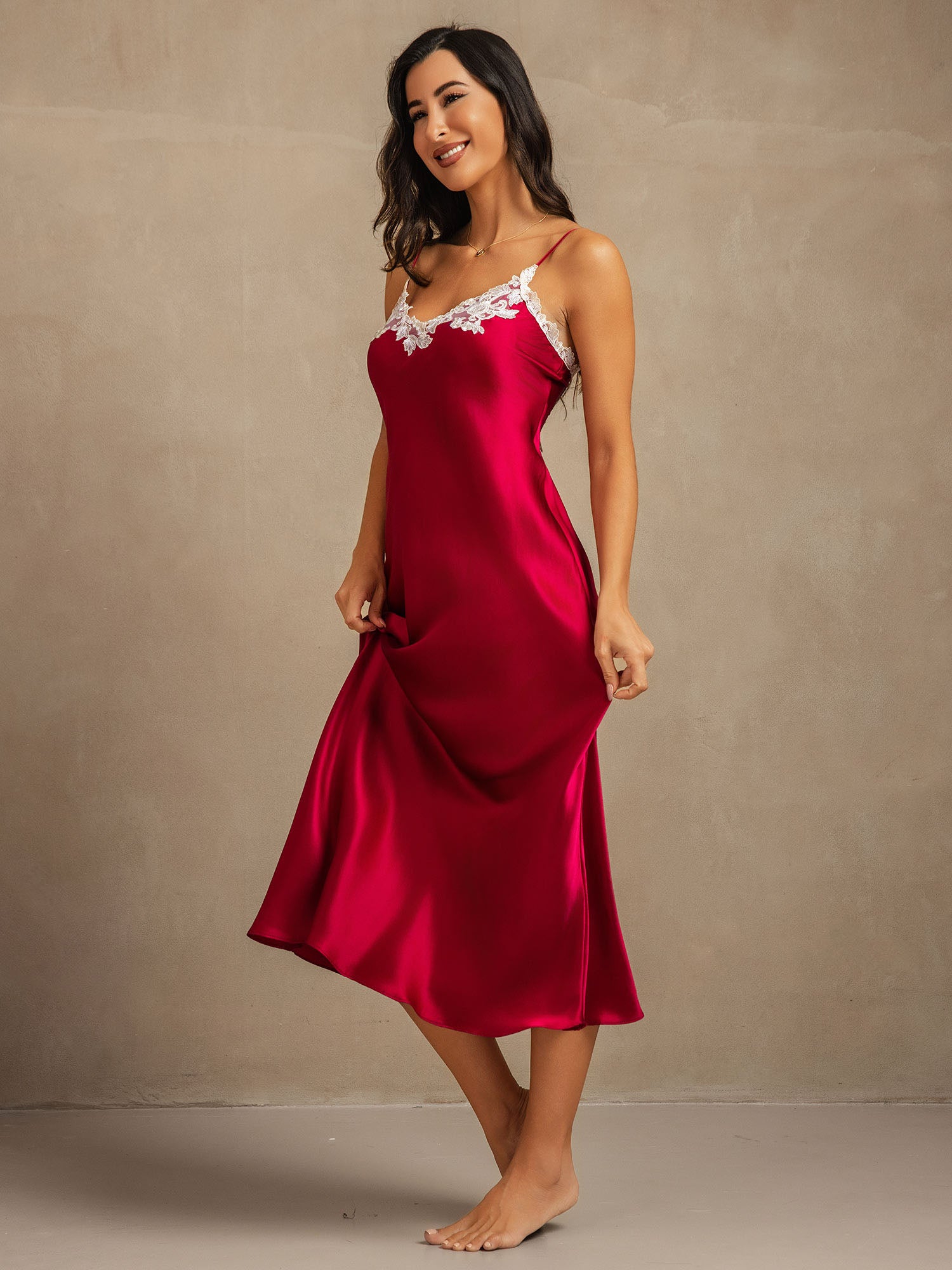 [Wine] SilkSilky  19Momme Pure Silk V Neck Dress 007