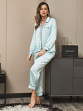 SilkSilky US 19Momme Pure Silk Long Sleeve Lapel Women's Pajamas LightBlue 001