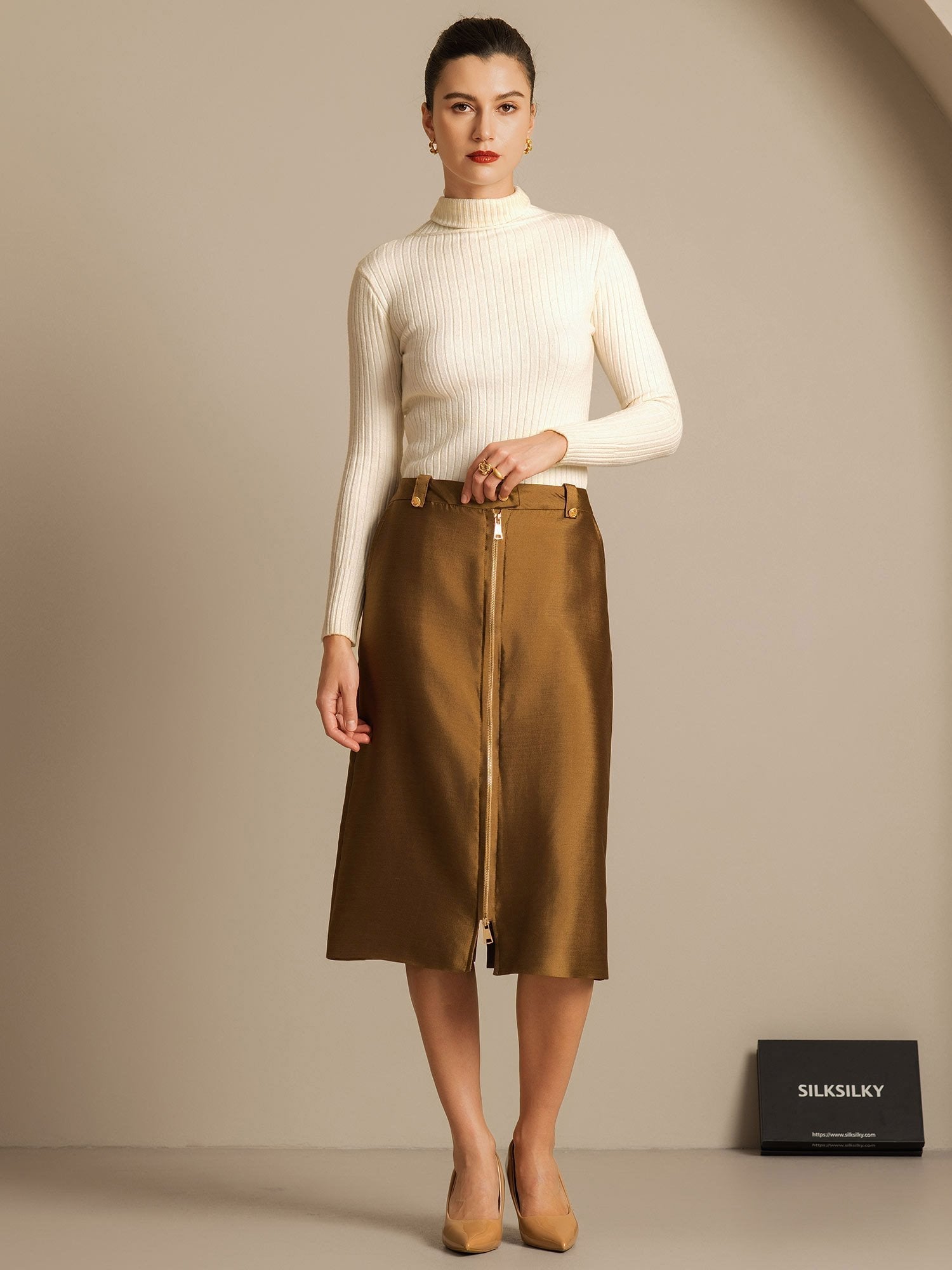 [Bronze] SilkSilky  32Momme Silk Split Skirt 008,