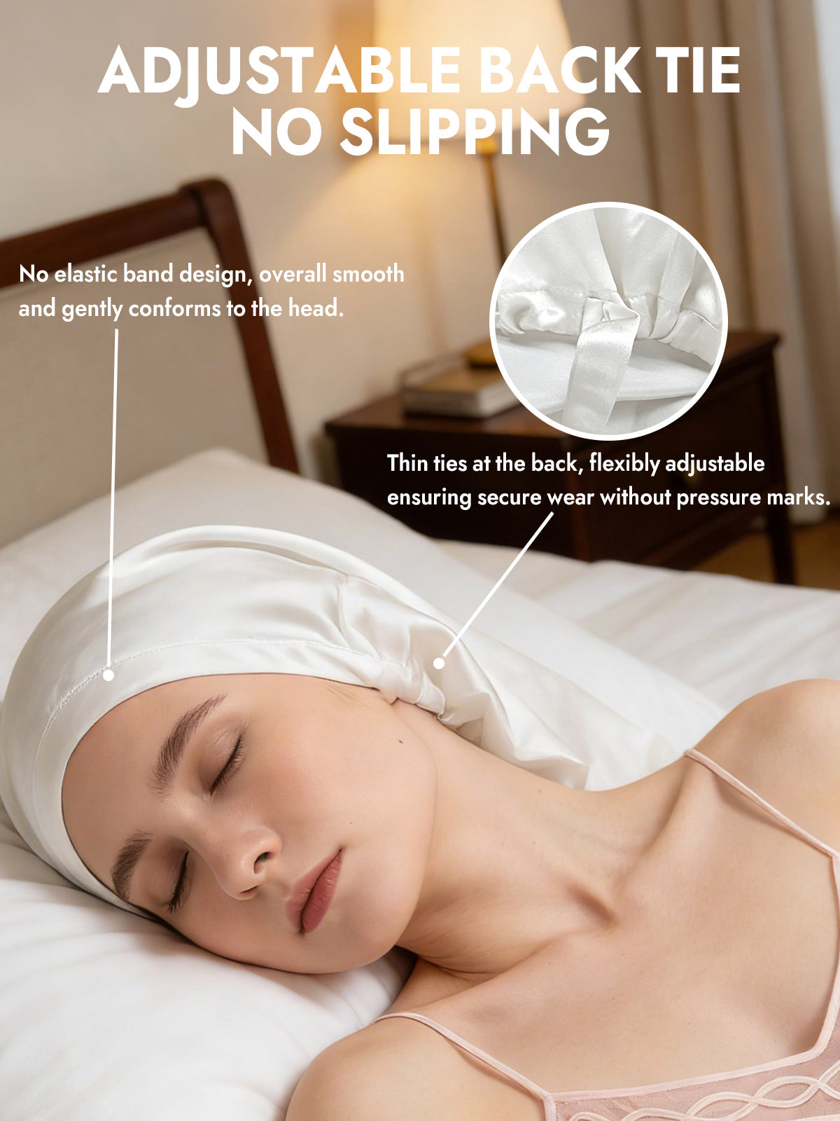 [White] SilkSilky  Pure Silk Sleep Cap 005