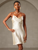 [Light Yellow] SilkSilky  Spaghetti Strap Cowl Neck Dress 003