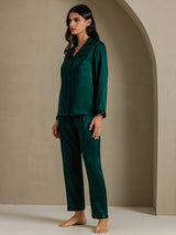 [Dark Green] SilkSilky  Long Sleeve Lapel Collar Women's Pajamas 007