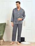 SilkSilky US 19Momme Pure Silk Long Sleeve Lapel Men's Pajamas DarkBlue 004