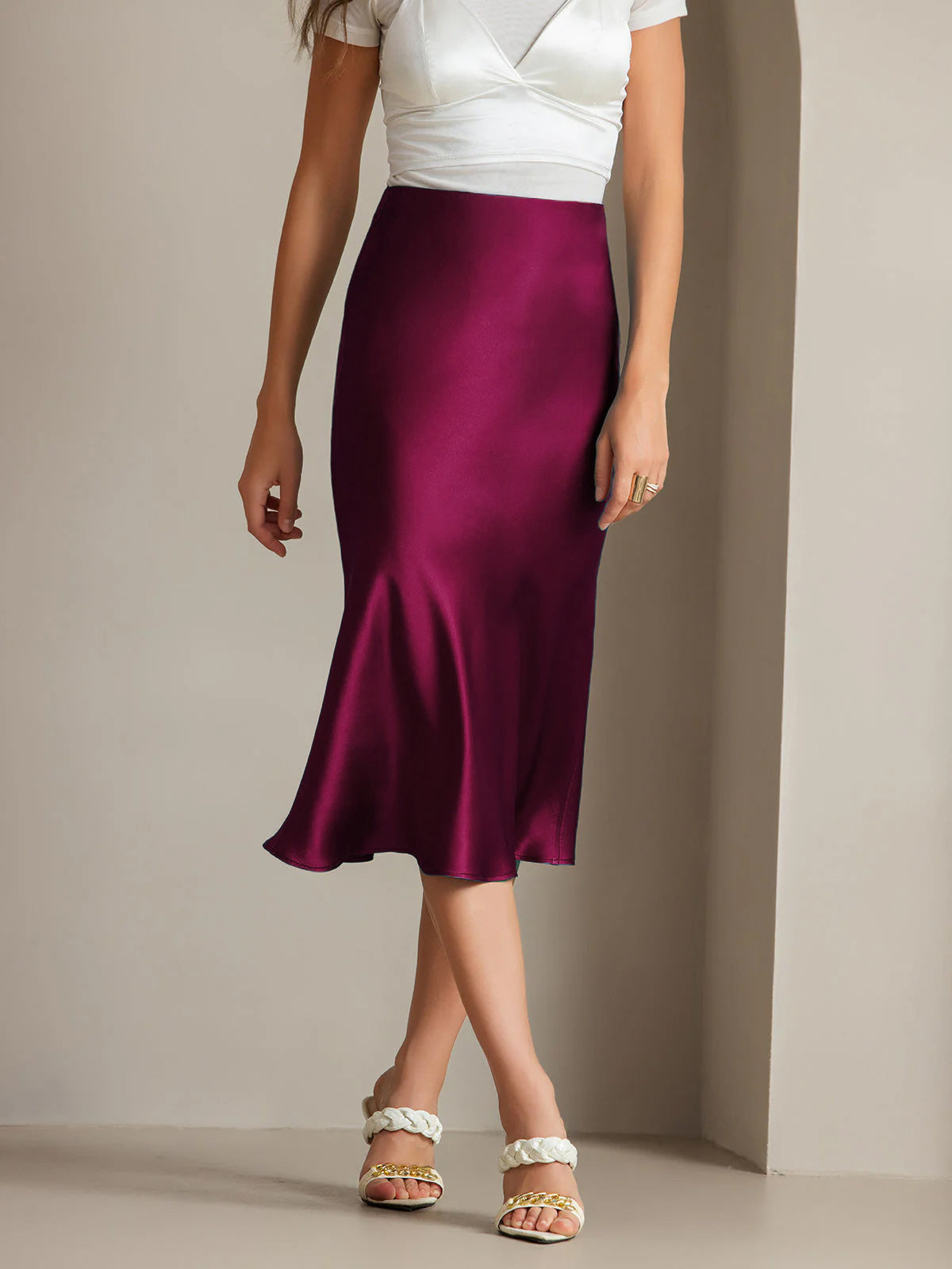 [Dark Red] SilkSilky  19Momme Pure Silk Skirt 001,