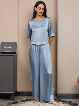 [Grayish Blue] SilkSilky  Half Sleeve Round Neck Women's Pajamas 005