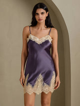 [Purple Gray] SilkSilky  Spaghetti Strap V Neck Nightgown 001