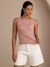 [Pink] SilkSilky Sleeveless Round Neck Camisole Top 001