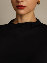 [Black] SilkSilky  100% Silk Jersey Short Sleeve Mock Neck Women's T-Shirt 004