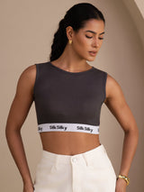 [Gray] SilkSilky  Sleeveless Crew Neck Camisole Top 001
