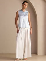 [Light Blue] SilkSilky  Sleeveless Lapel Collar Women's Shirt 005