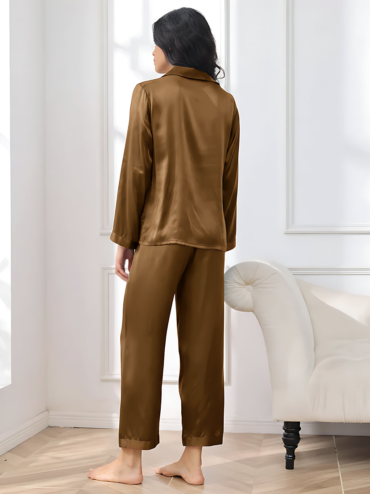 [Brown] SilkSilky  Pure Silk Womens Pajamas 002,