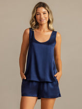 [Dark Blue] SilkSilky  Sleeveless Scoop Neck Women's Pajamas 003