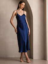 [Dark Blue] SilkSilky  Spaghetti Strap V Neck Dress 005