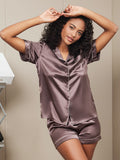 SilkSilky  Pure Silk Short Sleeve Lapel Women's Pajamas Coffee 004