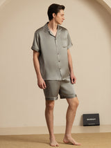 [Grayish Green] SilkSilky  Short Sleeve Notch Collar Men's Pajamas 003