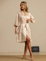 [Champagne] SilkSilky  19Momme 3/4 Sleeve Women's Robe 007