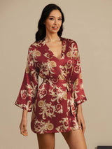 [Wine Dragon] SilkSilky  3/4 Sleeve Women's Robe 004