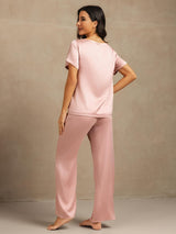 [Peach Skin] SilkSilky  Short Sleeve Round Neck Women's Pajamas 002