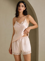 [Pink] SilkSilky  Spaghetti Strap V Neck Camisole Set 006