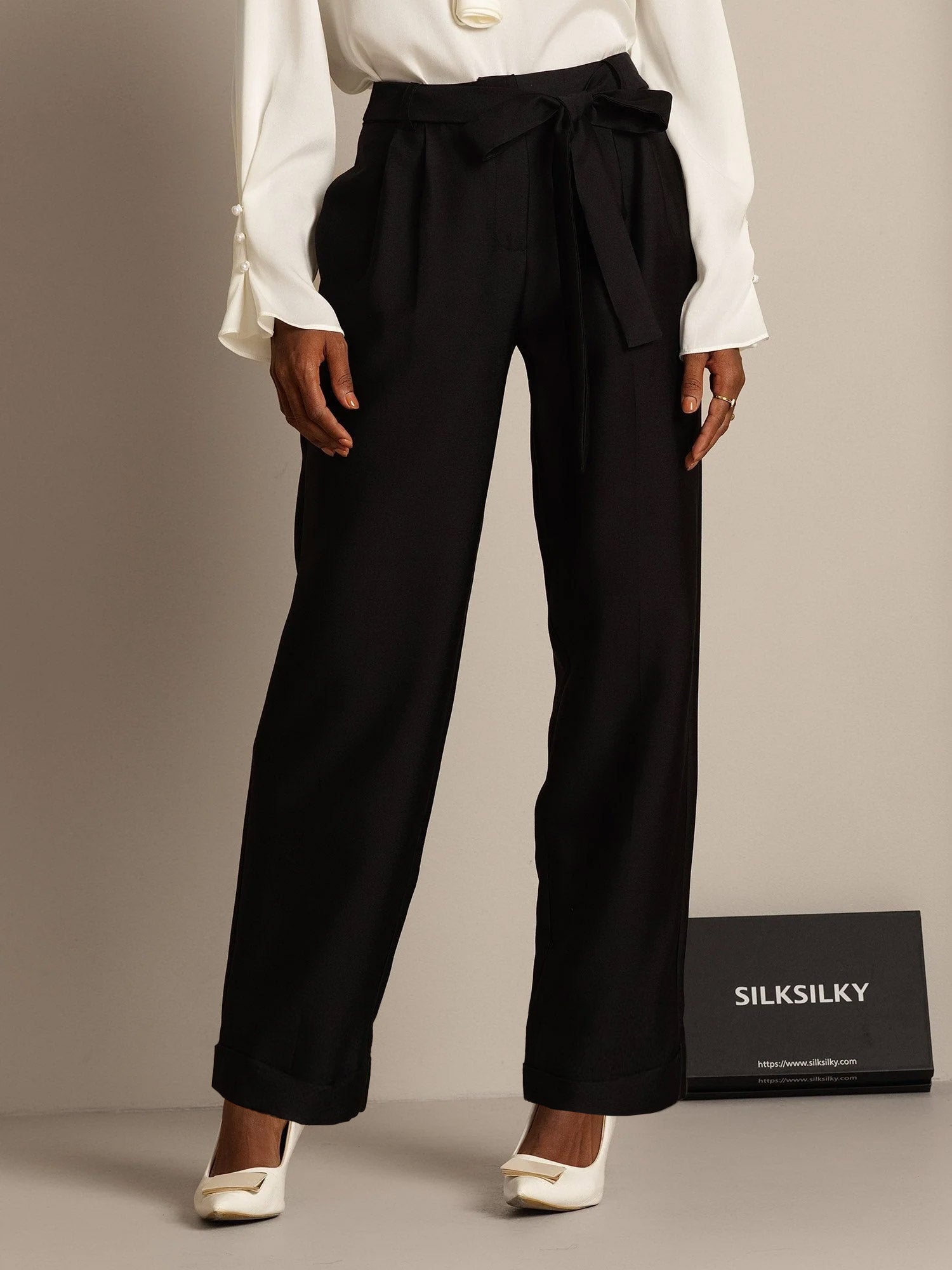 [Black] SilkSilky  32Momme Silk Womens Pants 001,