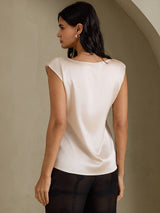 [Beige] SilkSilky  Cap Sleeve Round Neck Women's T-Shirt 002